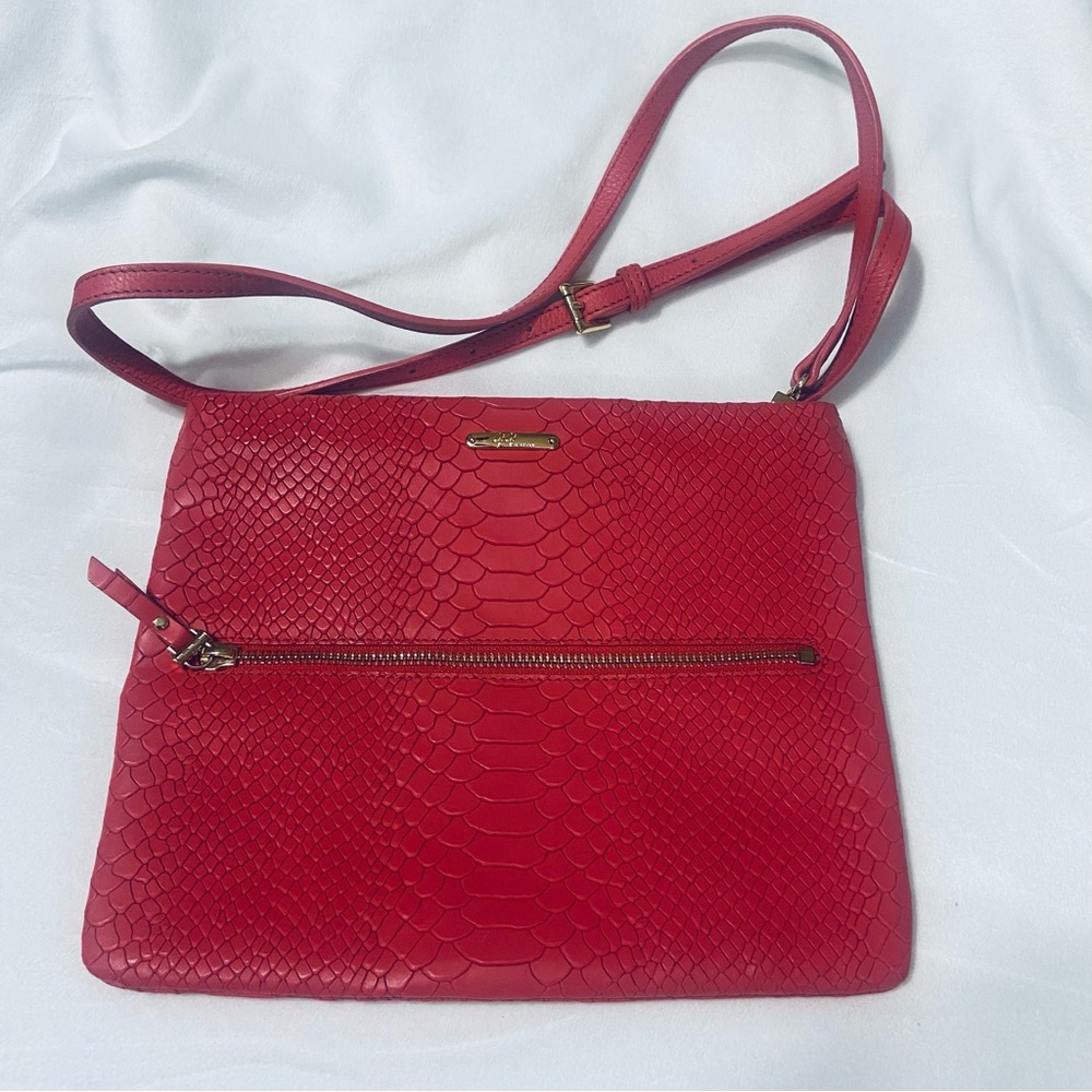 GiGi New York Pink Red Crossbody Bag with Textured Finish